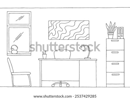 Office graphic black white interior sketch illustration vector 