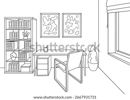 Office graphic black white interior sketch illustration vector 