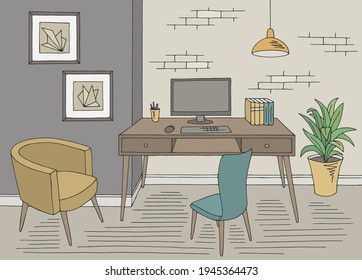 Office graphic color interior sketch illustration vector 