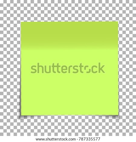 Office green paper sticky note isolated on transparent background. Post on sticky tape. Template for your projects. Vector illustration