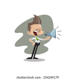 Office guy talking into a megaphone