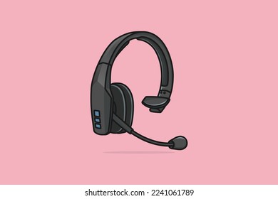 Office Headphone Device for Communication vector illustration. Technology object icon concept. Customer service or gamer headphone with microphone vector design with shadow. Symbol of customer service