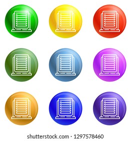 Office heater icons vector 9 color set isolated on white background for any web design 