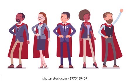 Office heroes set, successful business people in classic red costume. Managers, administrative and executive assistant team members in professional development. Vector flat style cartoon illustration