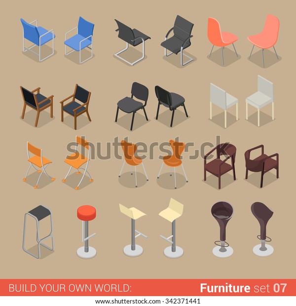 Office Home Bar Restaurant Furniture Set 07 Chair Seat Armchair Stool Lounge Element Flat 3d 2147