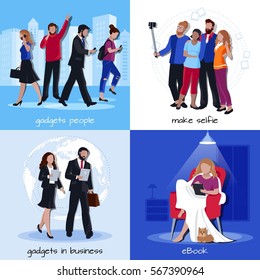 Office home gadgets for work leisure fun and education 4 flat icons square isolated vector illustration 