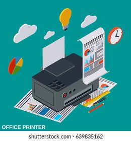 Office and home printer flat 3d isometric vector illustration