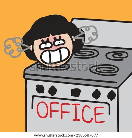 The Office Hothead Woman Lying On A Very Hot Stove Of Her Office Oven Concept Card Character illustration Stock photo © 