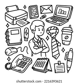 Office hour vector doodle illustration