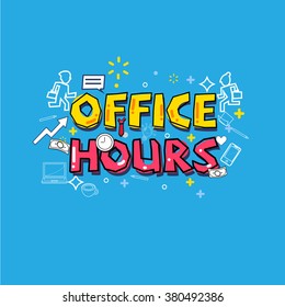 Office hours concept. busy office icon set. typographic design - vector illustration