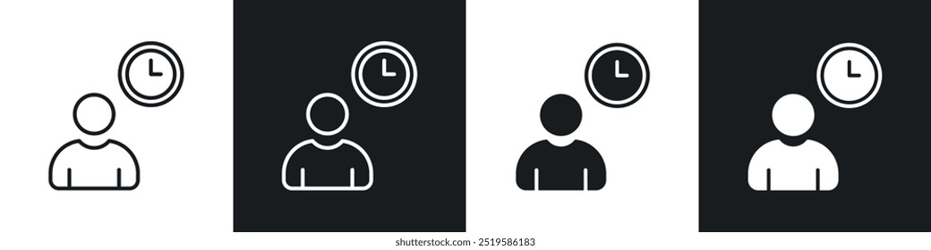 Office hours icon collection in black and white filled and stroke line style.