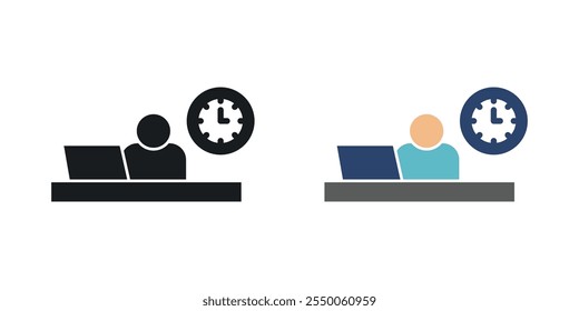 Icono de horas de oficina establecido en versión negra y coloreada