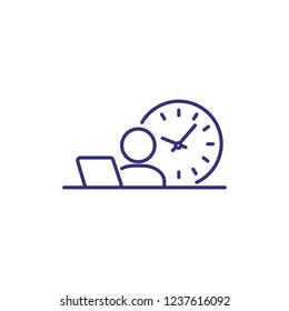 Office Hours Line Icon. Employee At Workplace And Clock. Time Concept. Can Be Used For Topics Like Job, Schedule, Work