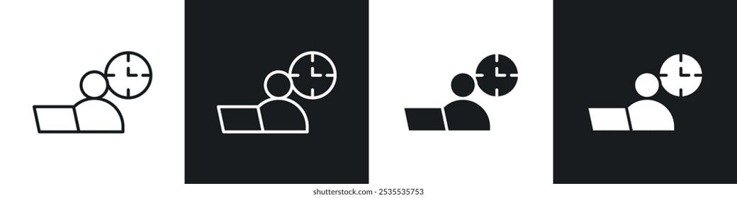 Office hours vector icon set in black and white. EPS 10 illustration