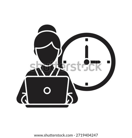 Office hours woman solid black vector icon isolated white background working time schedule deadline symbol graphic design illustration