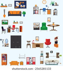 Office and house interior furniture vector file sets 