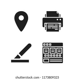 office icon. 4 office vector icons set. pin, printer and browser icons for web and design about office theme