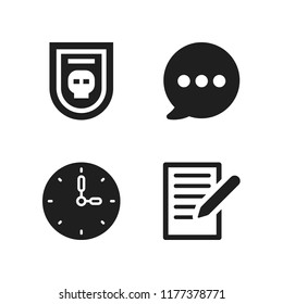 office icon. 4 office vector icons set. wall clock, badge and contact form icons for web and design about office theme
