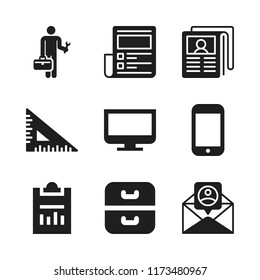 office icon. 9 office vector icons set. worker, news paper and email icons for web and design about office theme