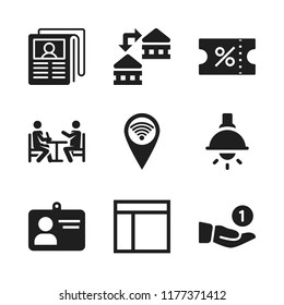 office icon. 9 office vector icons set. newspaper, financial and browser icons for web and design about office theme