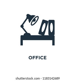 Office icon. Black filled vector illustration. Office symbol on white background. Can be used in web and mobile.