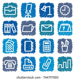 Office and icon business on blue buttons
