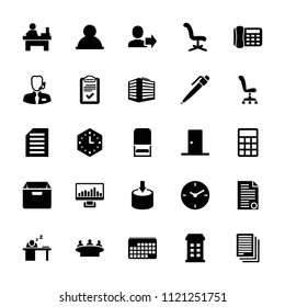 Office icon. collection of 25 office filled icons such as building, group, table, user, clipboard, man sleeping on table, door. editable office icons for web and mobile.