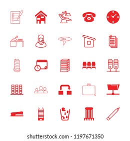 Office icon. collection of 25 office filled and outline icons such as desk phone, folder, stapler, building, calendar with clock. editable office icons for web and mobile.