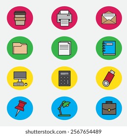office icon with color good for element design, workspace icon, ui design, web design, etc
