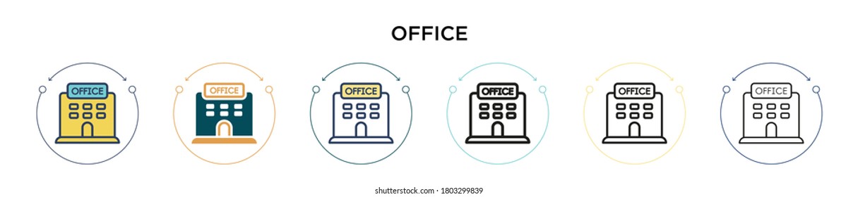 Office icon in filled, thin line, outline and stroke style. Vector illustration of two colored and black office vector icons designs can be used for mobile, ui, web