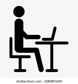 Office icon. Man working on computer vector illustration isolated on white background.