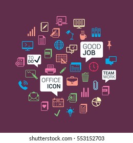Office icon. Modern flat line icons vector graphic of business elements, office equipment, objects, tools and other elements using people in their work. Elements for web and mobile applications.