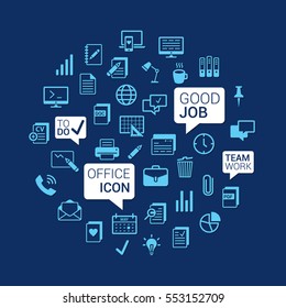Office icon. Modern flat line icons vector graphic of business elements, office equipment, objects, tools and other elements using people in their work. Elements for web and mobile applications.