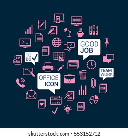 Office icon. Modern flat line icons vector graphic of business elements, office equipment, objects, tools and other elements using people in their work. Elements for web and mobile applications.