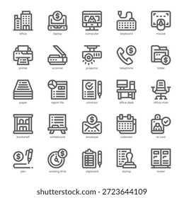 Office Icon pack for your website, mobile, presentation, and logo design. Office Icon outline design. Vector graphics illustration and editable stroke.