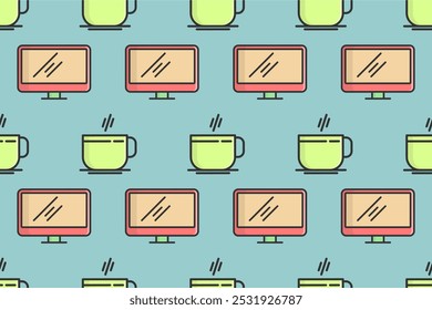 Office icon seamless pattern background. Seamless pattern background with office icon element asset