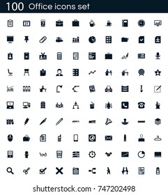 Office icon set with 100 vector pictograms. Simple filled business icons isolated on a white background. Good for apps and web sites. 