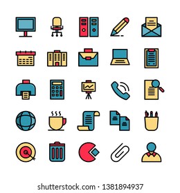 Office icon set. Set of 25 Filled Outline style icons such as mail,computer, coffee, calendar, target, and document. Suitable for office or  bussiness theme - Vector Illustration