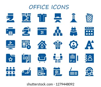 office icon set. 30 filled office icons. Simple modern icons about  - Call center, Printing, Shirt, Director, Building, Trash can, Printer, Calendar, Hierarchical structure, Suspenders