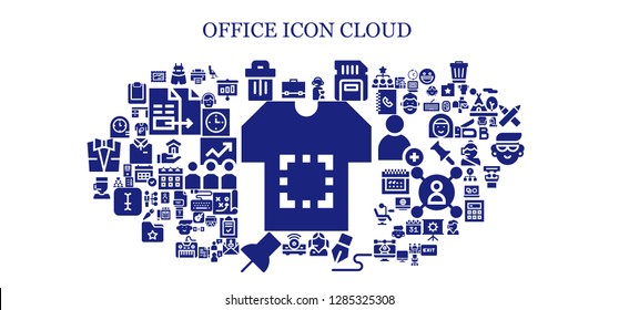  office icon set. 93 filled office icons. Simple modern icons about  - Shirt, Briefcase, Suspenders, Trash, Operator, Sd card, Call center, Signature, Projector, Push pin, Clocks