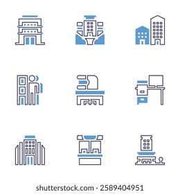 Office icon set. Bold line style. Duotone colors. Editable stroke. office, coexistence, business, workplace, ticket office, town.