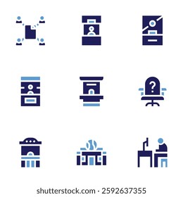 Office icon set. Bold style. Duotone colors. shared, ticket office, office, office chair.