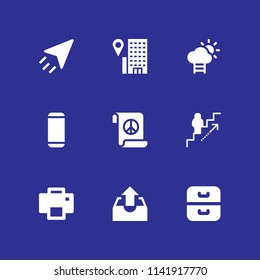 office icon set. building, outbox and printer vector icon for graphic design and web