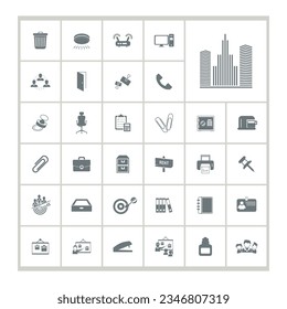 office icon set with Office Building, Workplace