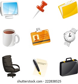 Office Icon Set, cartoon vector illustration