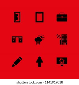 office icon set. clipboard, briefcase and real estate vector icon for graphic design and web