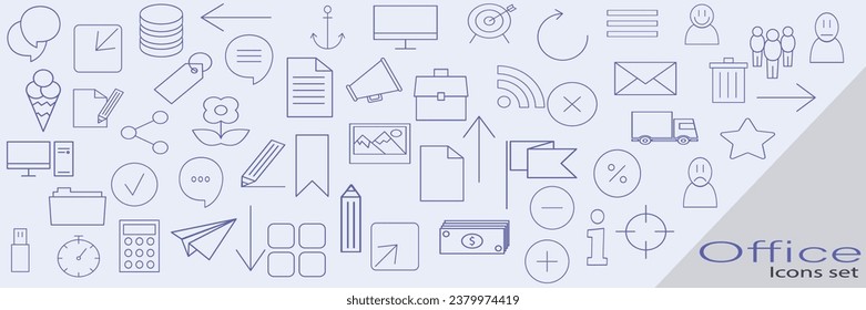 colección de conjunto de iconos de Office. Iconos electrónicos, de oficina y de negocios, iconos fijos y digitales normales.