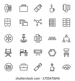 Office icon set. Collection of high quality outline web pictograms in modern flat style. Black office symbol for web design and mobile app on white background. Line logo EPS10