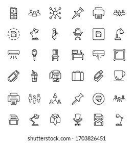 Office icon set. Collection of high quality outline web pictograms in modern flat style. Black office symbol for web design and mobile app on white background. Line logo EPS10