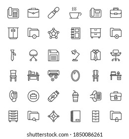 Office icon set. Collection of high quality outline web pictograms in modern flat style. Black office symbol for web design and mobile app on white background. Line logo EPS10